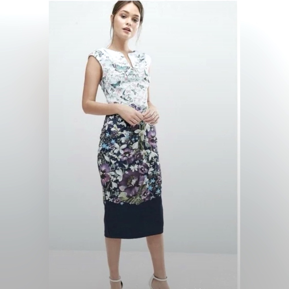 Ted Baker Tiha Entangled Enchantment Bodycon Dress US 0 butterfly birds floral